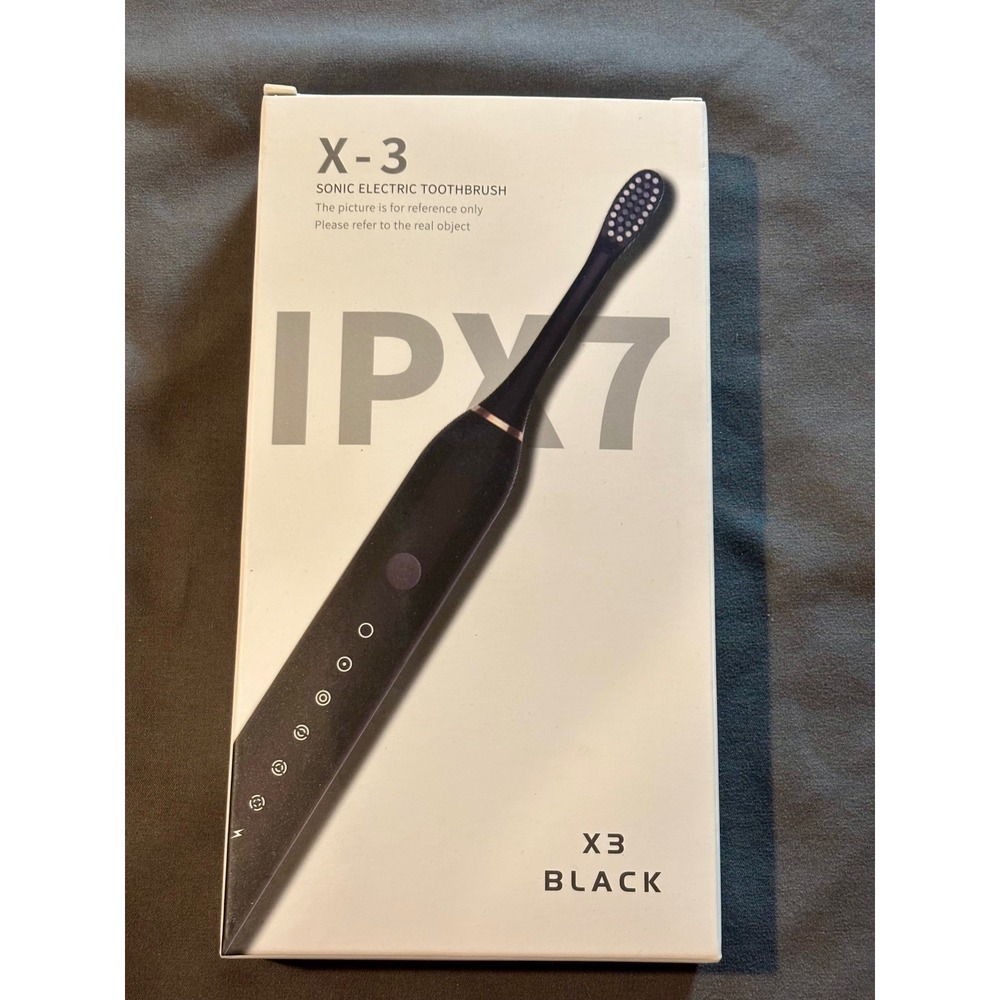 X-3 Sonic Electric Toothbrush Black IPX7 Waterproof 6 Modes DuPont Bristles NEW